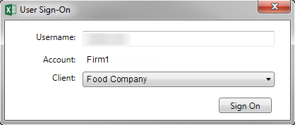 Screen capture showing the pop-up to select a client.